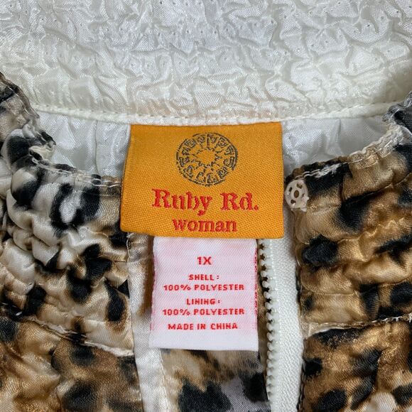 Ruby Rd Satin Crinkle Jacket Womens Plus 1X Leopard Print Zip Up Mock Neck Lined - Picture 9 of 13